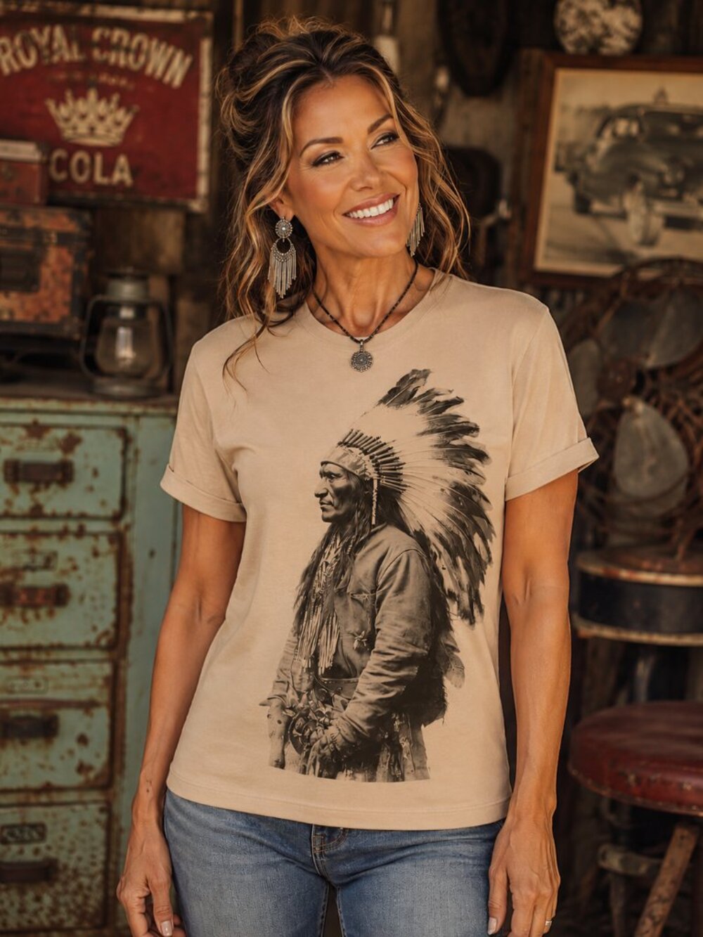 Vintage Native Heritage Sand Tee HATMAN ORIGINALS VINTAGE STYLE T SHIRT TEE